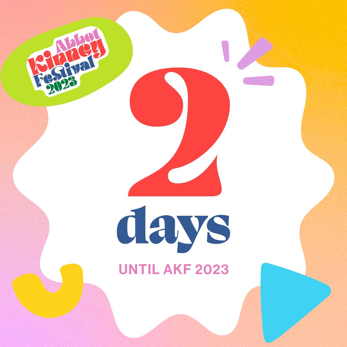 The final countdown begins: 2 days until the Abbot Kinney Festival 2023! Get your festival squad ready for an unforgettable day filled with delicious food, live music and a vibrant atmosphere!🎊🌟
