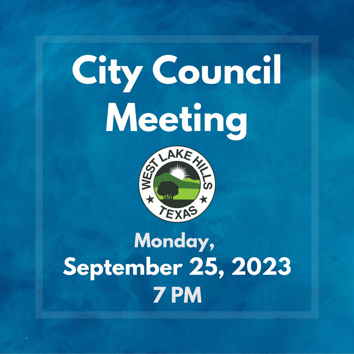 The West Lake Hills City Council will meet on Monday, September 25, 2023 at 7 PM in the Council Room (911 Westlake Drive). Meetings are open to the public and citizens are encouraged to attend.