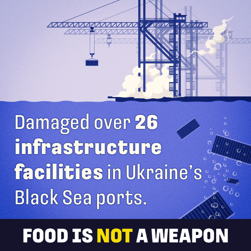 The Kremlin’s pattern of targeted attacks in the Black Sea demonstrates Putin’s willingness to weaponise food at the expense of the rest of the world.

#FoodIsNotAWeapon

Since 17 July 2023, Russia has ⬇️