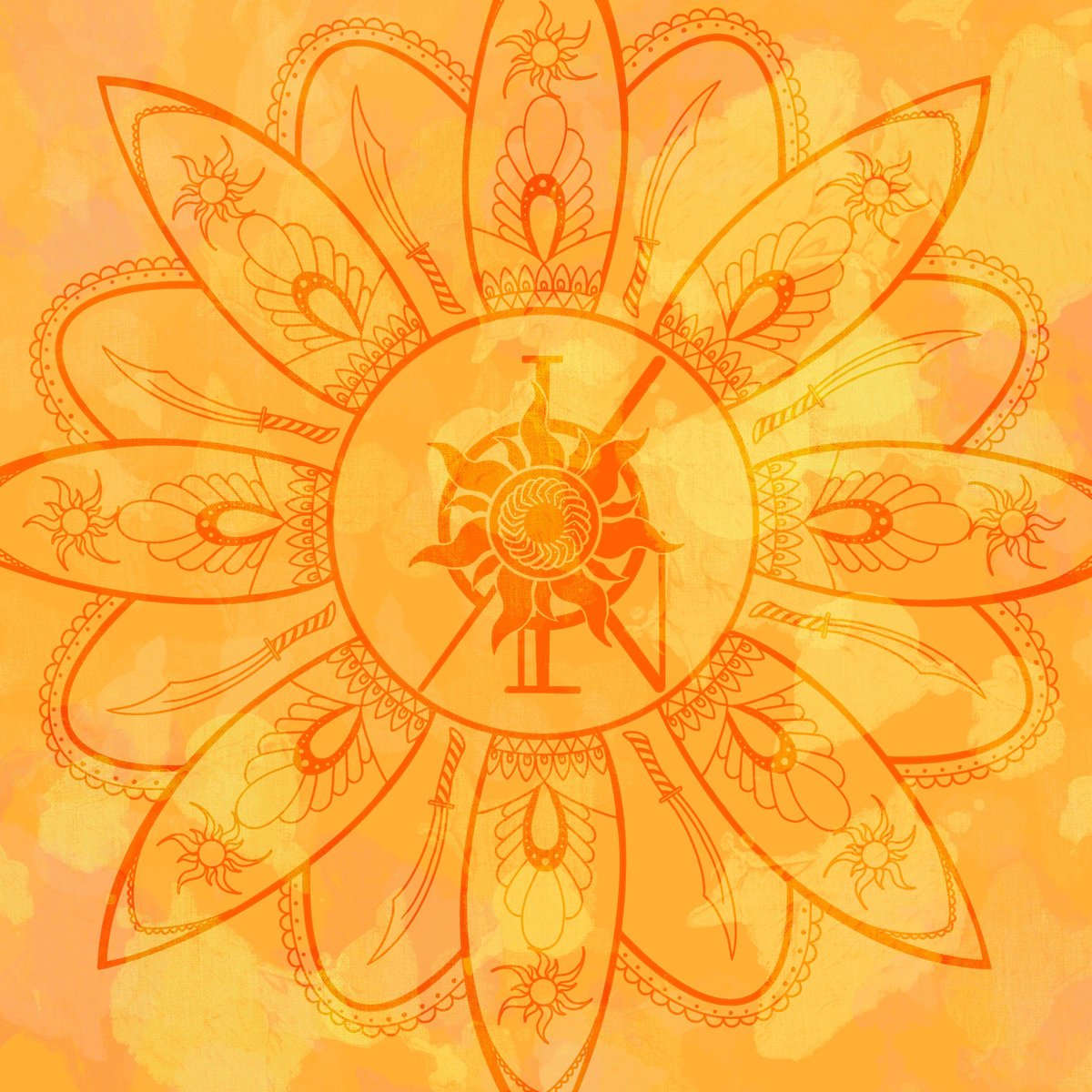 narae_hae's tweet photo. Just for the fun of it, here are the album cover designs I made!

They’re the same design just different colour!

I also added Jahan’s weapon scimitar to the Mandala 😊 https://t.co/H737pn7qCi