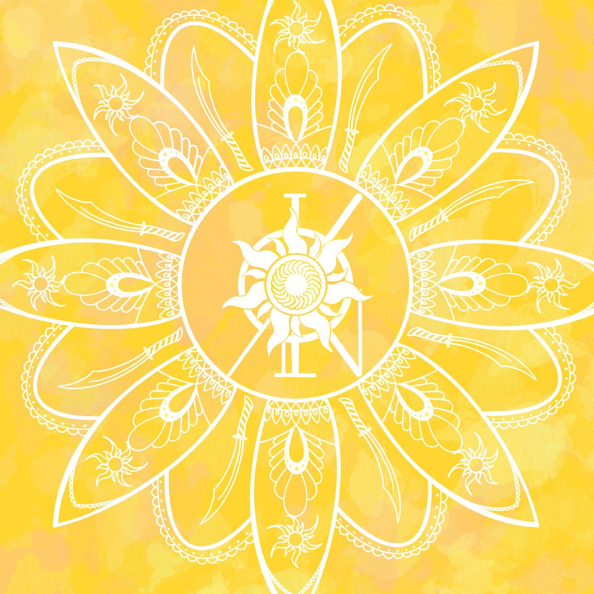 narae_hae's tweet photo. Just for the fun of it, here are the album cover designs I made!

They’re the same design just different colour!

I also added Jahan’s weapon scimitar to the Mandala 😊 https://t.co/H737pn7qCi
