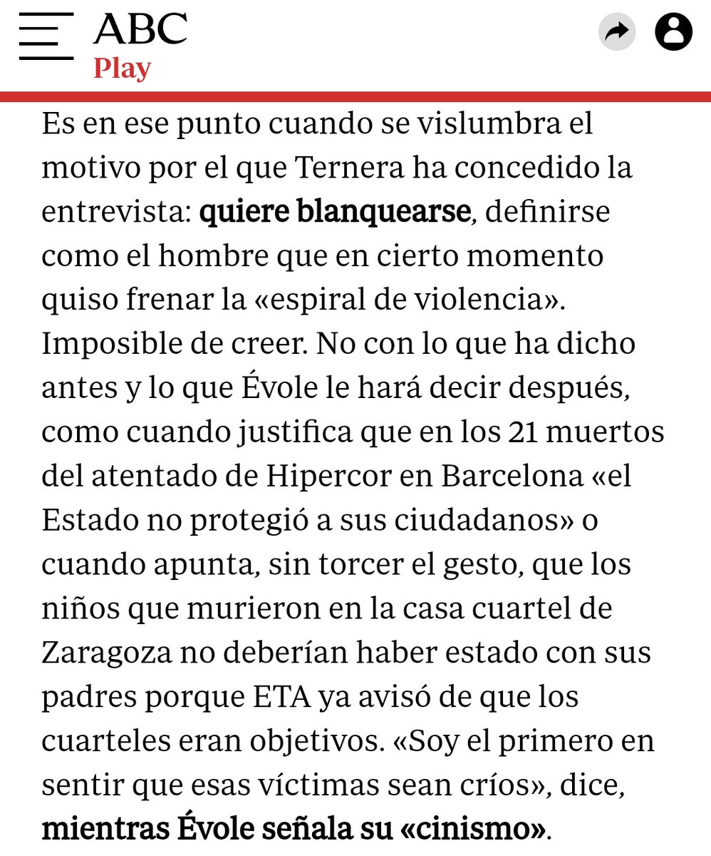 Ternera: 

«Los guardias civiles que murieron ya sabían cuál era su función. ¿No decían todo por la patria?»

«Los niños que murieron en la casa cuartel de Zaragoza no deberían haber estado con sus padres»

Víctimas; solas. No hay Fiscalía ni Gobierno ni Ley de memoria que actúe.