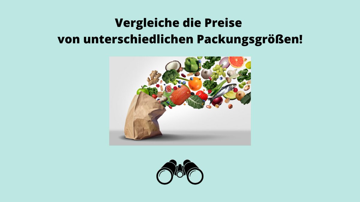 finanzfernglas's tweet image. Wenn du im Supermarkt 🏪 von Produkten verschiedene Packungsgrößen siehst, kann es sich lohnen die Preise zu vergleichen, um den günstigsten Preis zu ermitteln und so Geld zu sparen 💰 ⬇️.

bit.ly/47cz5Yv

#preisvergleich #geldsparen #spartipps #einkaufen #einkaufstipps