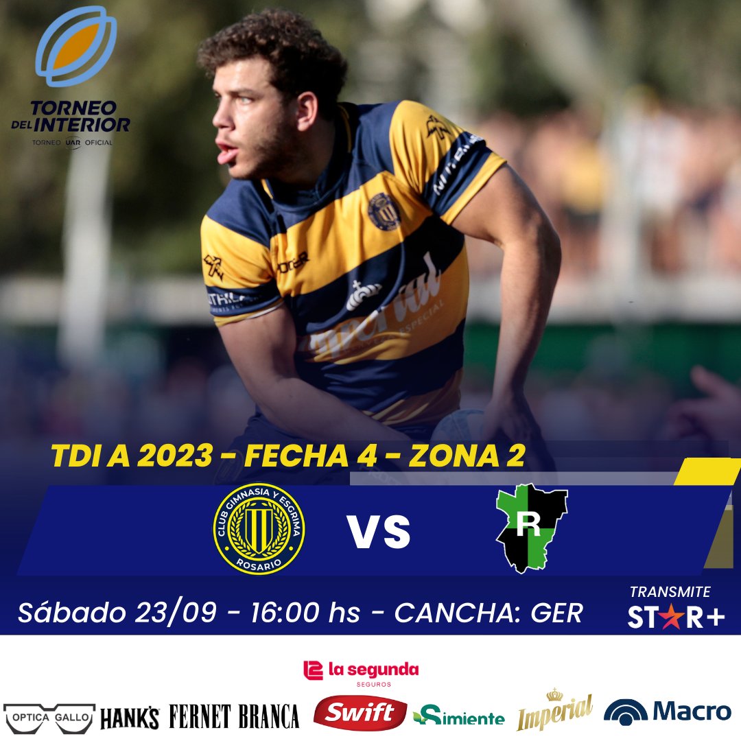 miclubGER's tweet photo. TDI A 2023 - Fecha 4 - Zona 2
Gimnasia y Esgrima de Rosario vs @TucumanRugby
16:00hs 
Transmite @StarPlusLA
¡Nos encontramos en casa!

¡Equipo confirmado!

¡Vamos Gimnasia! 
¡Vamos Mens Sana! 

@unionargentina

#TDI #TorneoInteriorA  #rugby #somosrugby #SiempreGimnasia https://t.co/nIJopZeECN