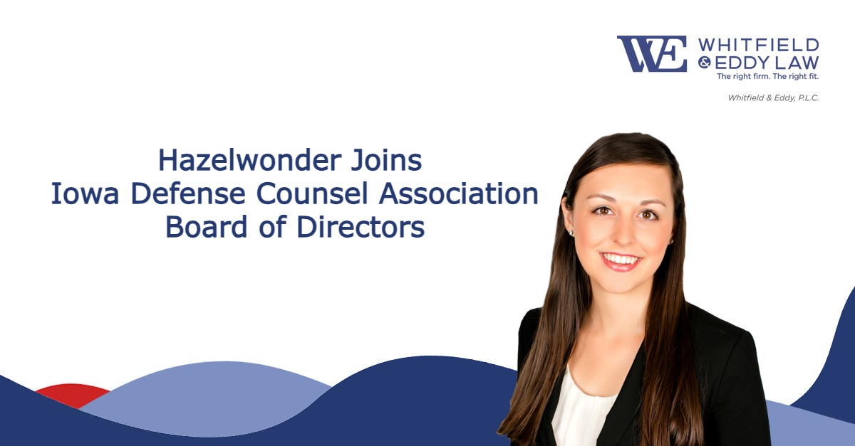 WhitfieldLawIA's tweet photo. Congratulations to Bryn E. Hazelwonder who was recently voted in as an At-Large member of the @iadefense Board of Directors. https://t.co/xXj5Zvgjz3 #WhitfieldLaw #DSMUSA #IowaDefenseCounselAssociation #InsuranceLitigation #ClaimsLitigation https://t.co/jbUtrCLkLQ