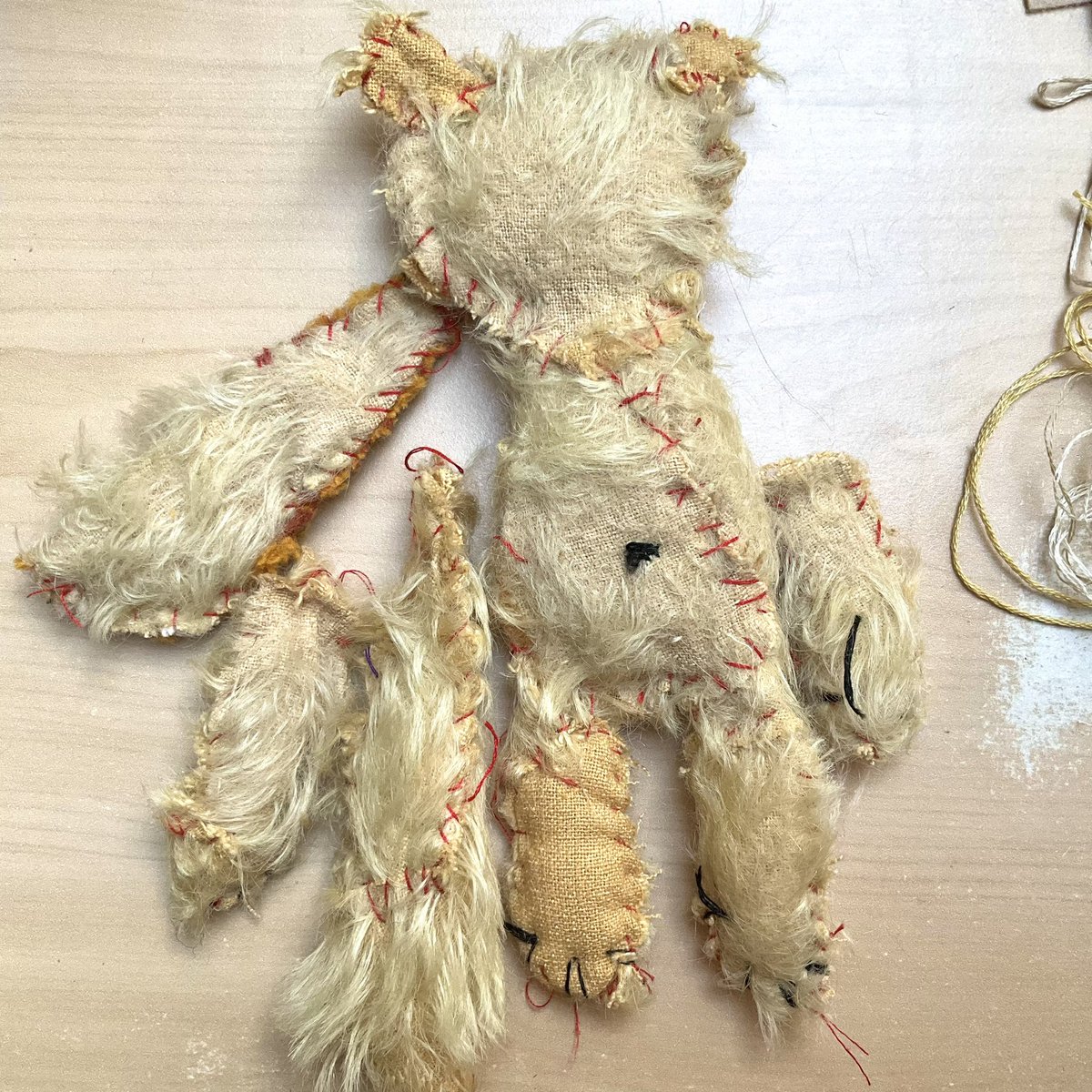 bunnvamp's tweet photo. Bare bear, being reworked. A surfeit of limbs… Maybe I’ll use them all 💪+🦵+🦵+💪+🦵+🐻+🦵+🦵+💪👀🤔
.
It might make it onto stand C29 at @GNCCF  #gnccf 19-22 Oct. Victoria Baths, Manchester
.
#bear #teddy #teddybear #CraftSaysSomething #comingupsoon #textileart #ccmakers https://t.co/Bm2JijcnL0