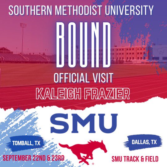 Kaleigh Frazier (@kaleighfrazier5) on Twitter photo Official visit #2 underway! Thankful❤️💙 <a href="/SMUMustangs/">SMU Athletics</a>
#SMU #PonyUpDallas #TrackandField Official visit #2 underway! Thankful❤️💙 <a href="/SMUMustangs/">SMU Athletics</a>
#SMU #PonyUpDallas #TrackandField