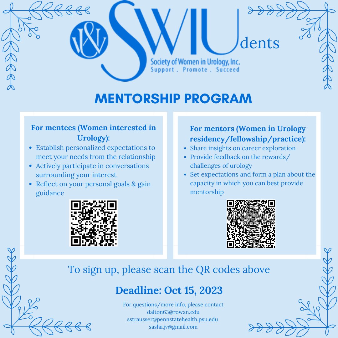 📢 Are you a medical student interested in urology? ‼️Are you a urology resident/fellow interested in mentoring medical students? #SWIUdents have a new initiative to pair medical students interested in urology with current SWIU residents/fellows 🗓️ Sign up by Oct 15th