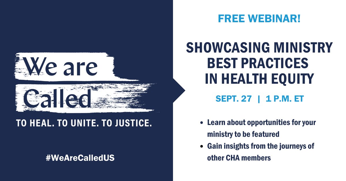 TheCHAUSA's tweet image. CHA is pleased to introduce a new micro-learning series of short #webisodes featuring ministry best practices in #HealthEquity as part of our collective commitment to the #WeAreCalledUS pledge. Register for #free: ➡️  hubs.li/Q0237Hpq0 

#CatholicHealth #healthcare
