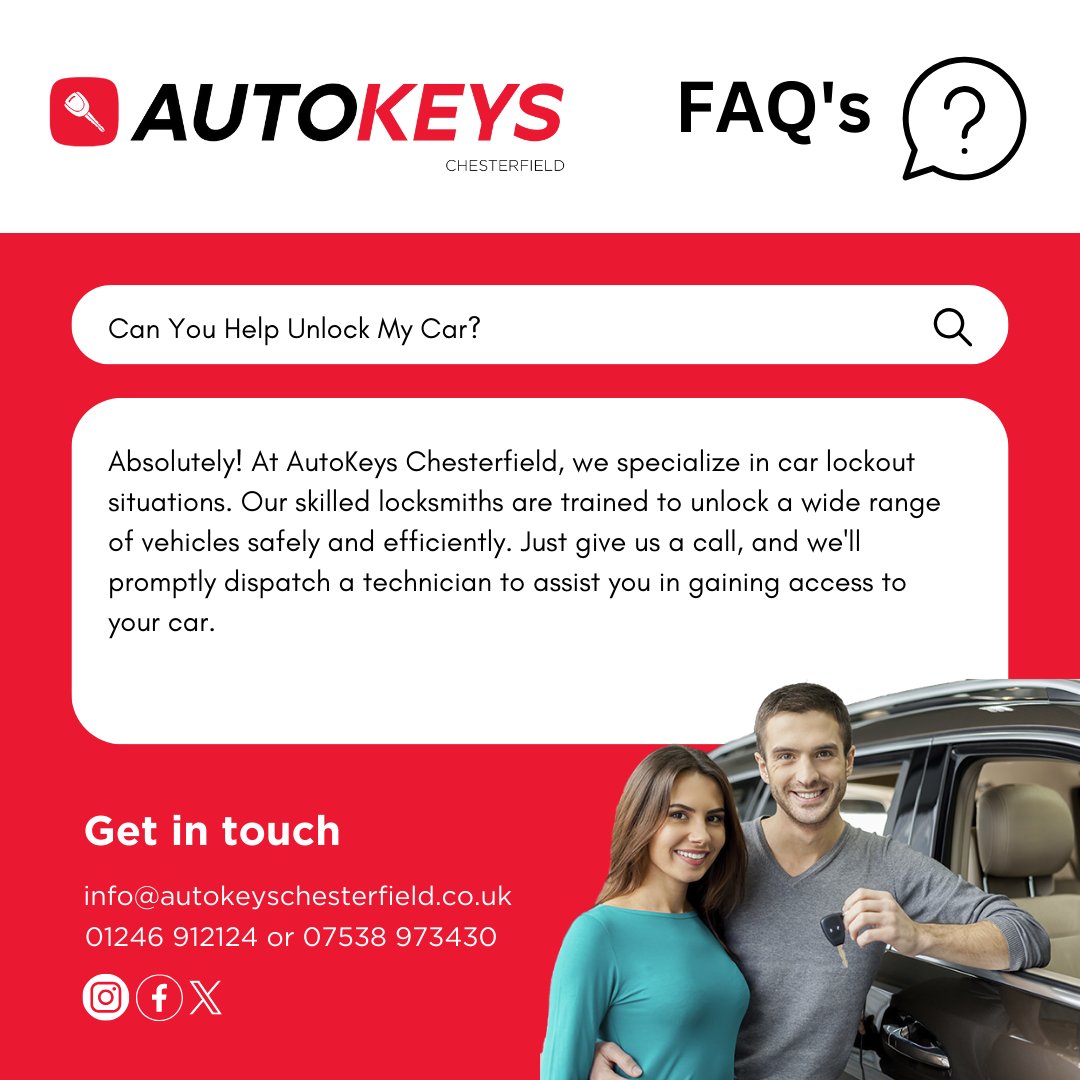 🔐🚗 Car Lockout? We'll Help Unlock!

At AutoKeys Chesterfield, we specialize in car lockouts. Skilled locksmiths unlock vehicles safely and efficiently. Visit autokeyschesterfield.co.uk for expert assistance.

#CarLockout #AutoKeysChesterfield #UnlockCar #Locksmiths #FastHelp