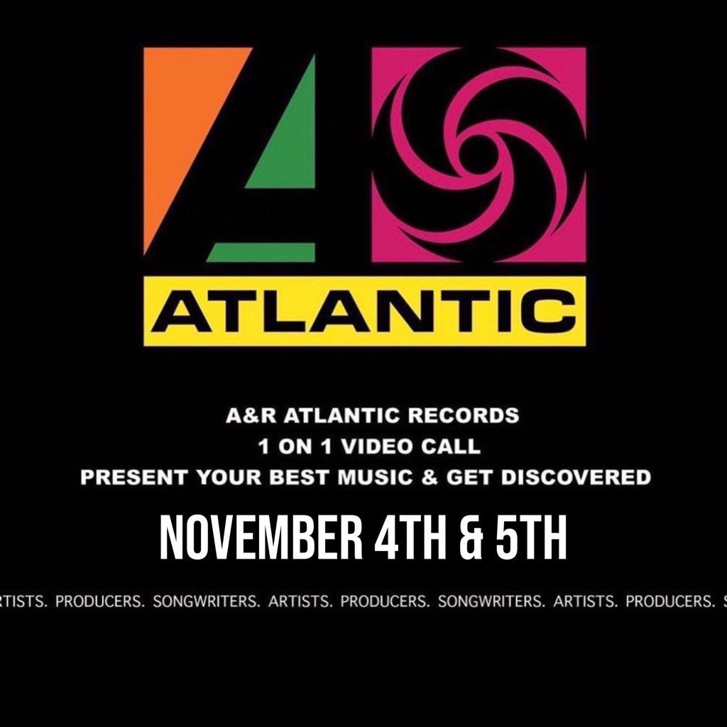LabelSubmission's tweet photo. Last event of the year with Atlantic! Present your best music 1 on 1 video call to A&amp;R Saint Fleur the week of Nov. 4th &amp; 5th DM us or Email: 

LabelMeetingsLA@gmail.com https://t.co/gpX9yoHGBi