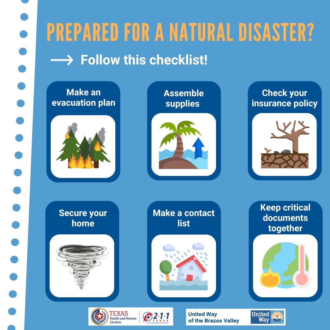 It's hurricane season - are you prepared? Follow this checklist from Texas Health and Human Services to stay safe!

Learn more disaster preparedness tips at hhs.texas.gov/news/2022/06/p…