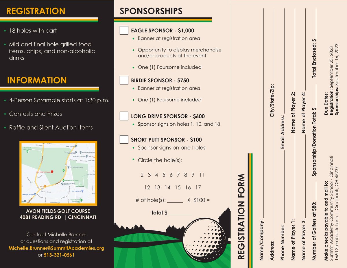 Happiness is a day at the golf course. ⛳ Join us for a great cause!

Help our Summit Academy Community School - Cincinnati students and families by golfing at our upcoming outing or serving as a sponsor.

For more information, visit: sites.google.com/summitacademie….