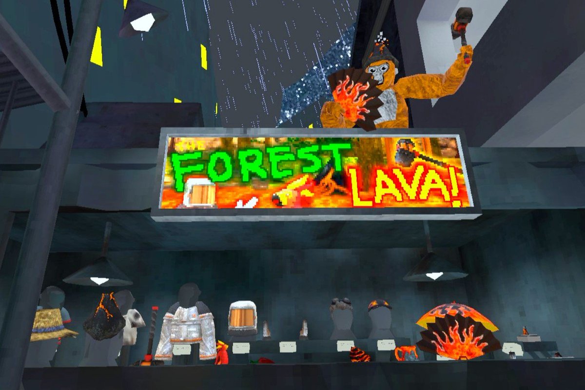 GorillaTagVR's tweet photo. Something truly unbe-lava-ble has happened in the Forest! Check out the shop for new cosmetics that absolutely bring the heat. After you’ve stocked up on flame-proof gear, grab your friends and face the volcano together. Who will conquer the high ground? https://t.co/uJs5zjYBih
