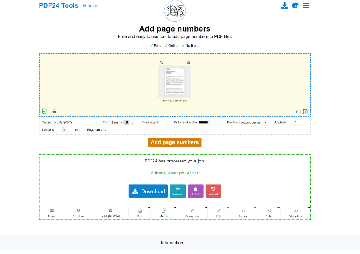 PDF24's tweet photo. #UI and #UX improvements in the two free #PDF24 tools "Insert watermarks and page numbers" are online!
https://t.co/LCQm1JqdIv
https://t.co/YmOe2n2XZD
#pdf #watermark #pagenumbers https://t.co/XkH11Q2oAH