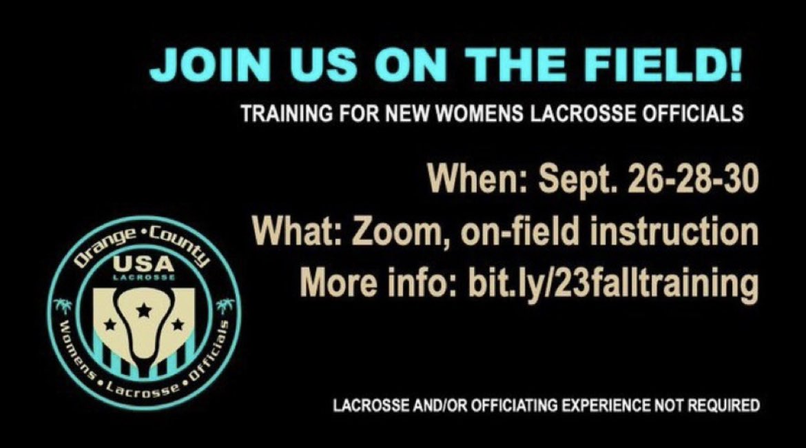 Next week! Become a women’s lacrosse official with this training. Go to bit.ly/23falltraining