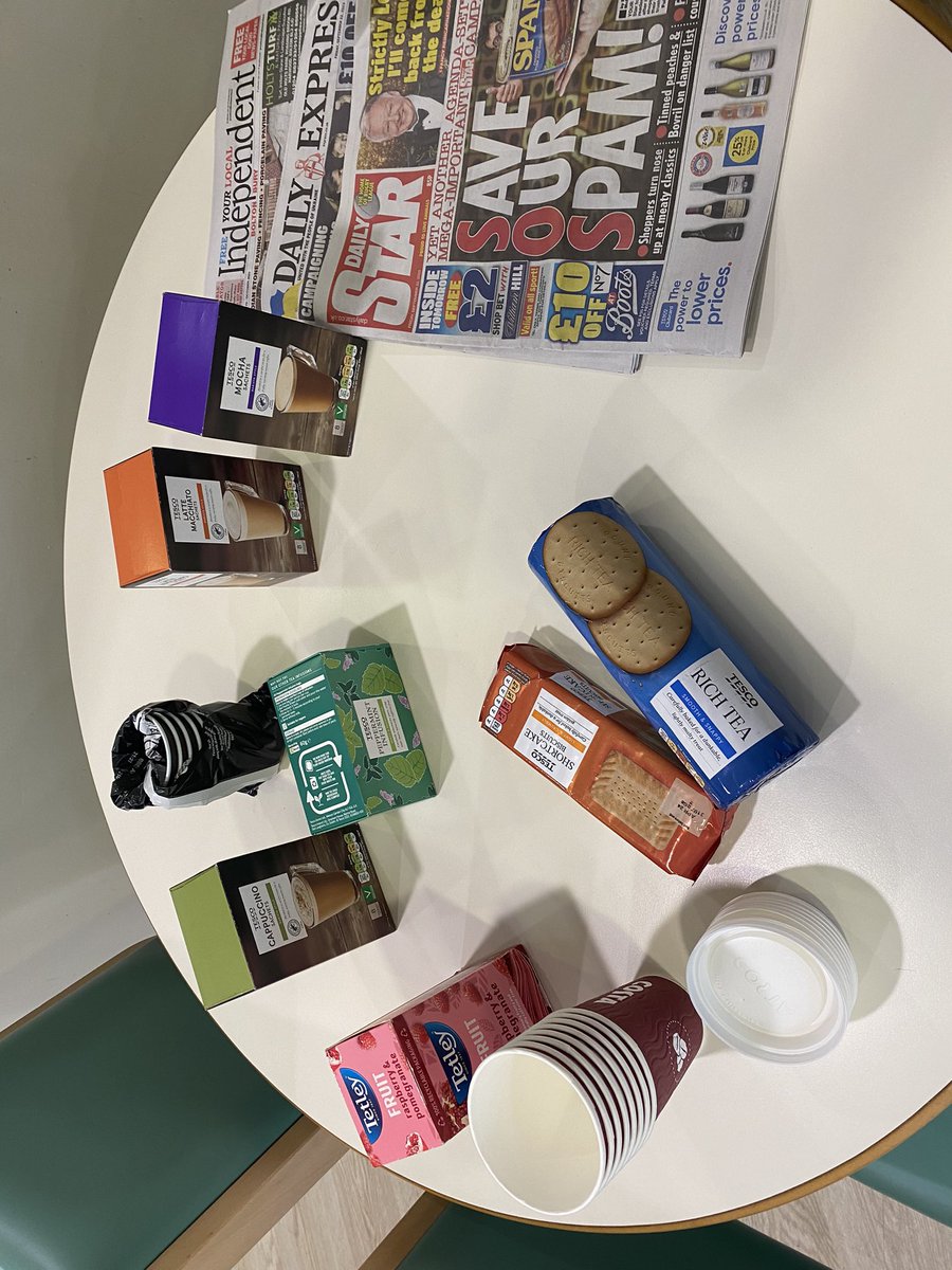 JanNewlands's tweet photo. Current Affairs group on Isherwood ward with lots of chats and a big shout out to the very kind young man at Costa Coffee for donating coffee cups for us all to use on the ward ! #currentaffairs #letsgettalking#@BenStrongGMMH @JosephOgbeide4 @BeckyLowryunit @LisaS823024566 https://t.co/8iZ6ZP9Xtt