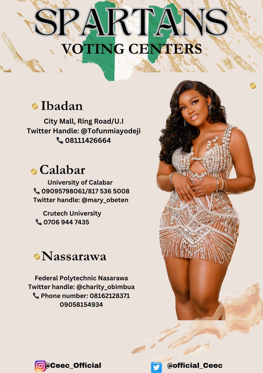 Official_CeeC's tweet image. SPARTANS‼️‼️ NEXT WEEK IS WAR! And the only way we can win this battle is by voting Non-Stop from Sunday when the voting lines open till when it closes!!! 

Locate your voting centers below and come through for Ceec‼️ Let’s make this win happen‼️‼️

THE 120M IS FOR CEEC 
SPARTANS…