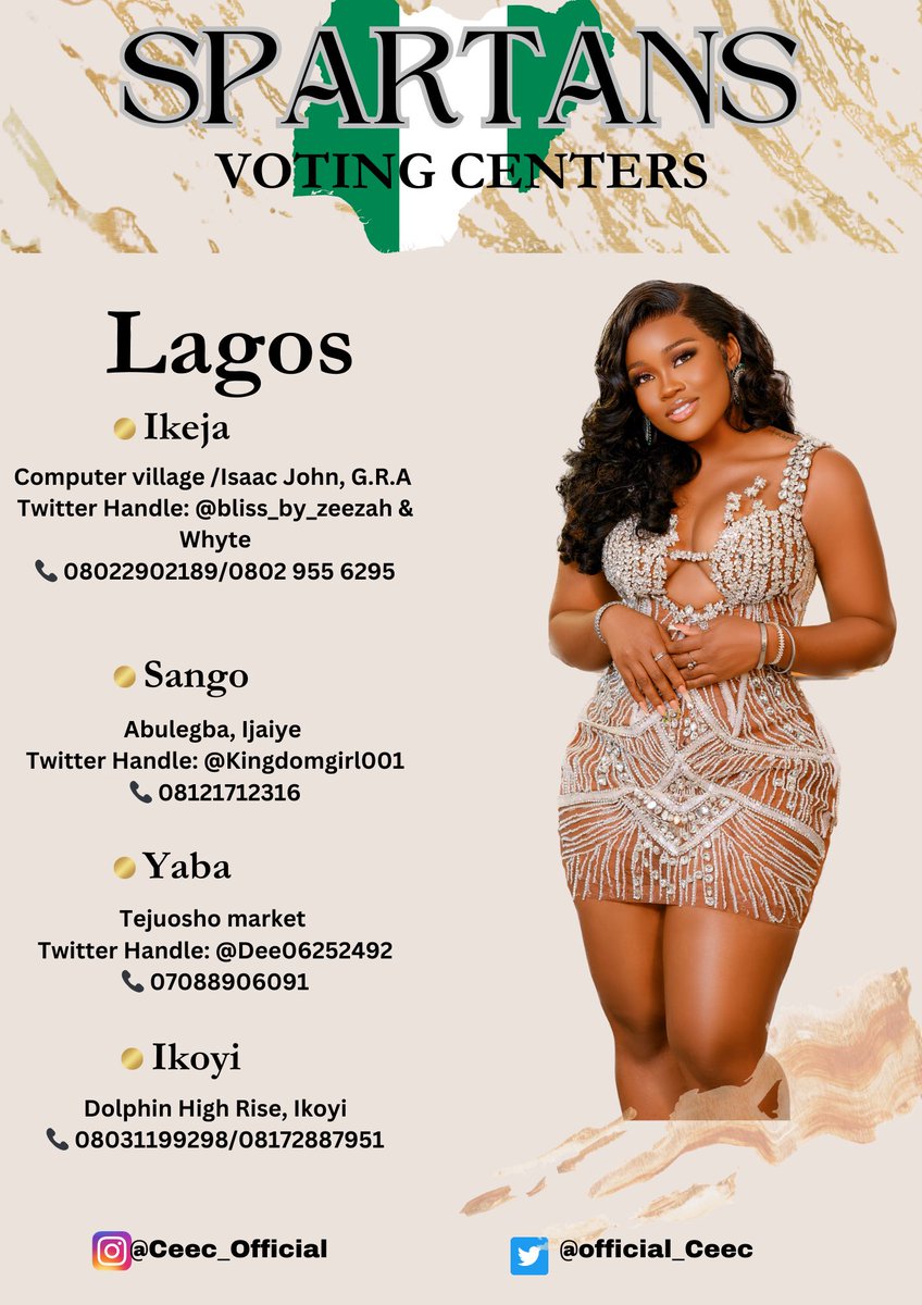 Official_CeeC's tweet image. SPARTANS‼️‼️ NEXT WEEK IS WAR! And the only way we can win this battle is by voting Non-Stop from Sunday when the voting lines open till when it closes!!! 

Locate your voting centers below and come through for Ceec‼️ Let’s make this win happen‼️‼️

THE 120M IS FOR CEEC 
SPARTANS…