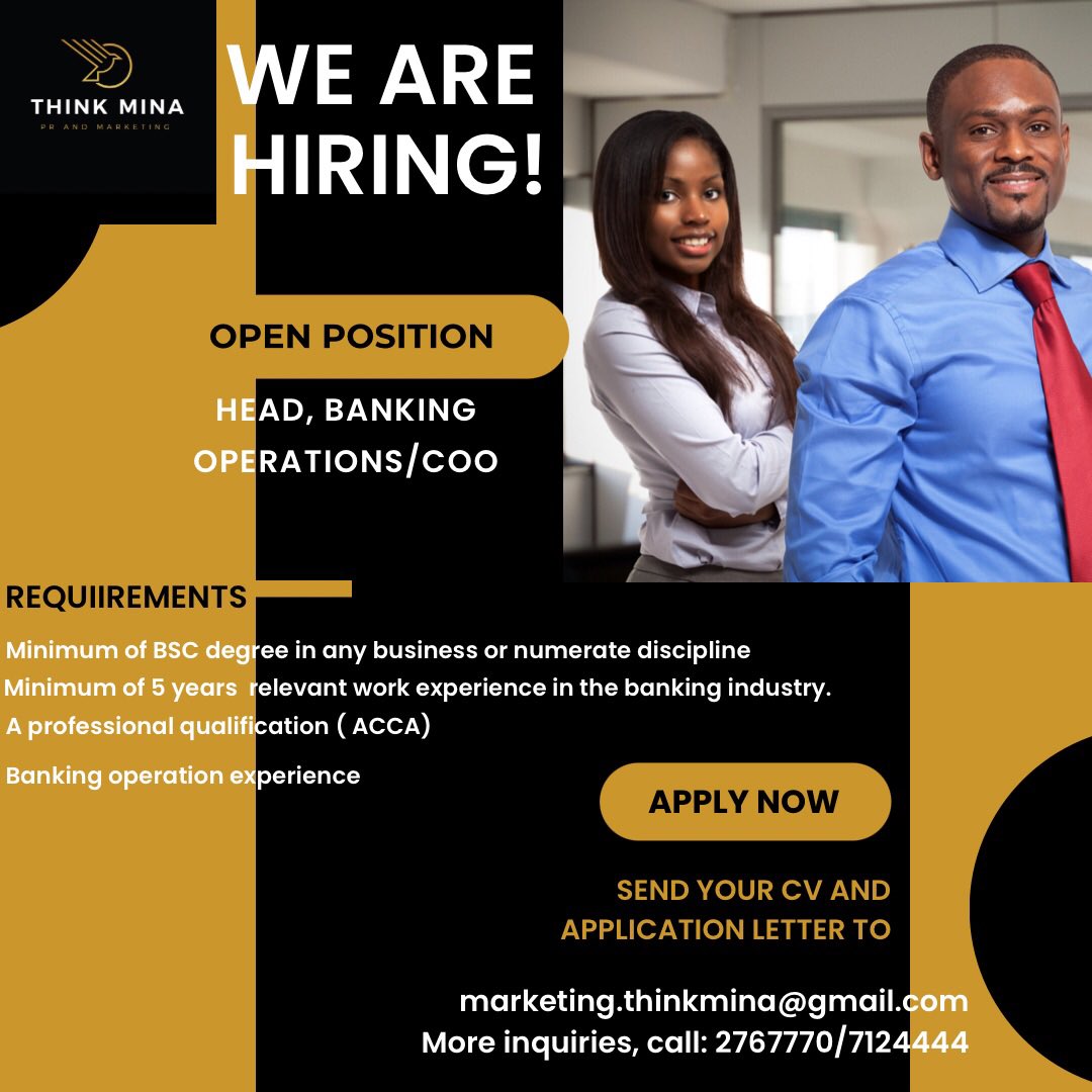 thinkMinaInt's tweet photo. VACANCY!!

Our reputable Bank client is hiring a HEAD OF BANKING OPERATIONS/COO. 

Salary very attractive!!

Job Summary: He/She will be responsible for championing bank-wide operational efficiency and effectiveness in service delivery. https://t.co/7RaQ1IOfLk