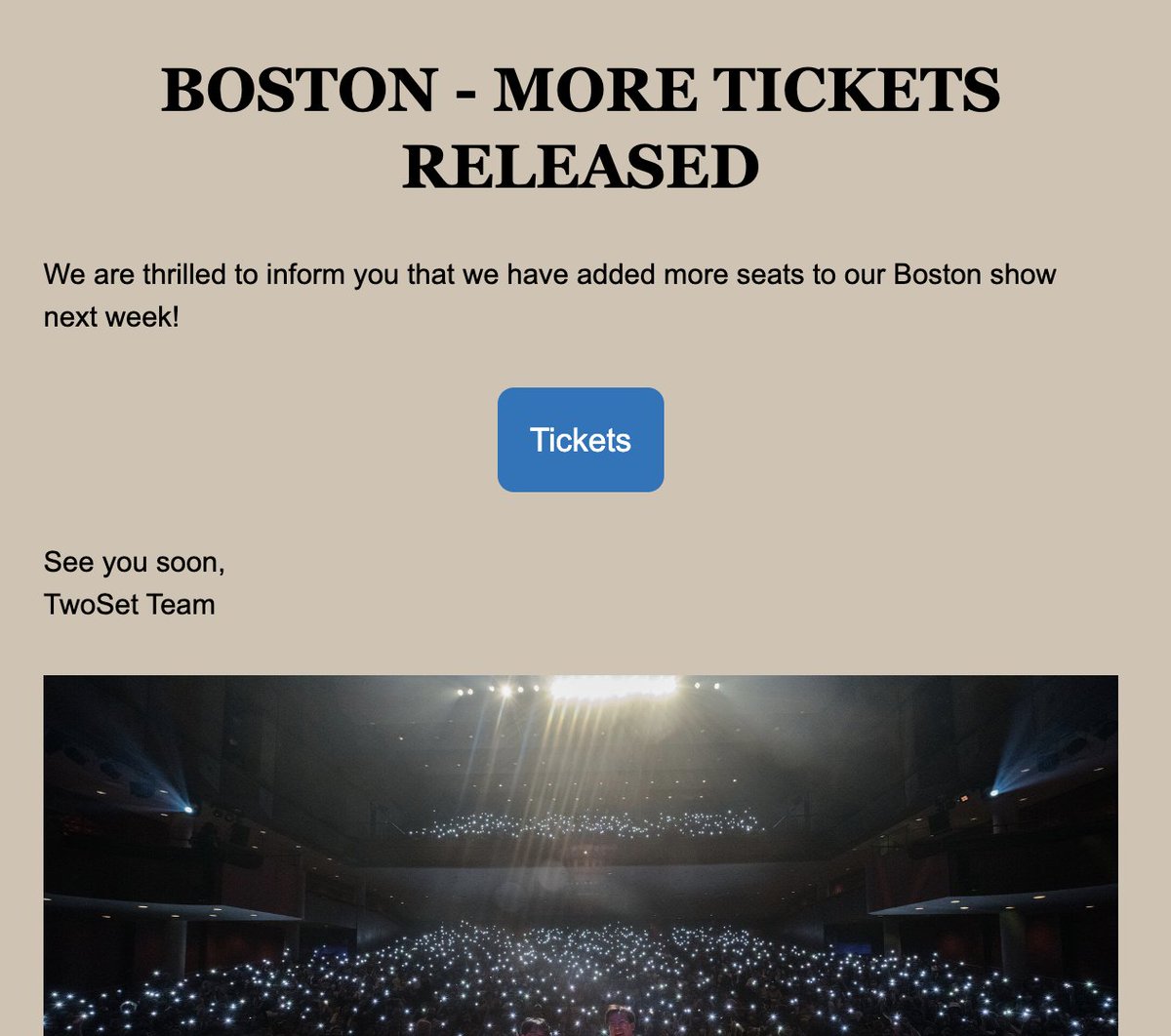 ceciliatan's tweet image. As I somewhat expected, @TwoSetViolin and Boston Symphony Hall finally released the top tier balcony tix for sale! Grab them now for the 9/26 show! (No idea why it took them this long!) #TwoSetViolin