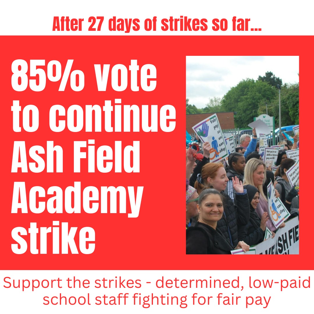 TomB4UNISONNEC's tweet photo. Support staff at my workplace #AshFieldAcademy have just completed our 29th day of strikes in our fight for fair pay. In a fresh industrial action ballot which will extend our mandate for a further 6 months, members have just voted by 85% to continue the strikes! #FairPayNow https://t.co/IeriNmflac