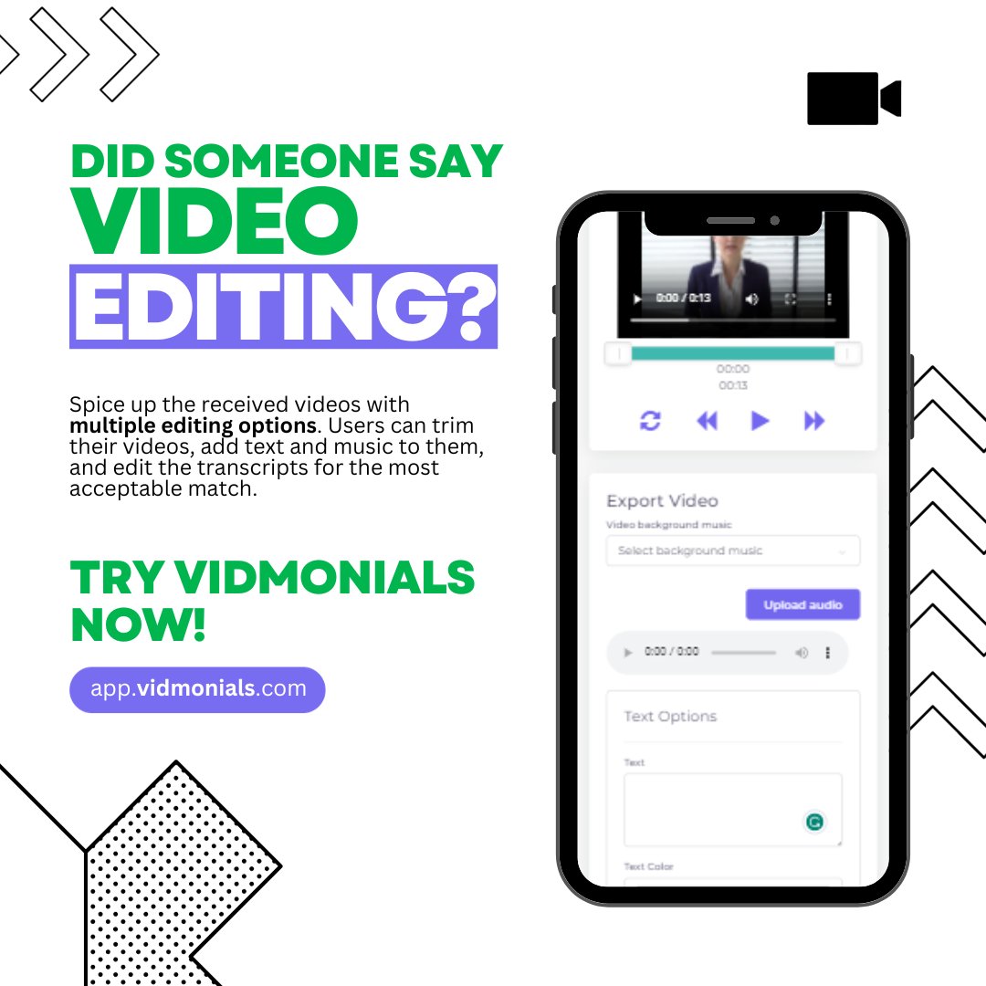 Vidmonials_'s tweet photo. #Vidmonials makes it easier for the users to spice up the received videos with multiple #editing options. Users can trim their videos, add text and music to them, and edit the transcripts for the most acceptable match.
Book a demo now; https://t.co/hoYZxwEaHz https://t.co/35dDLU4p67