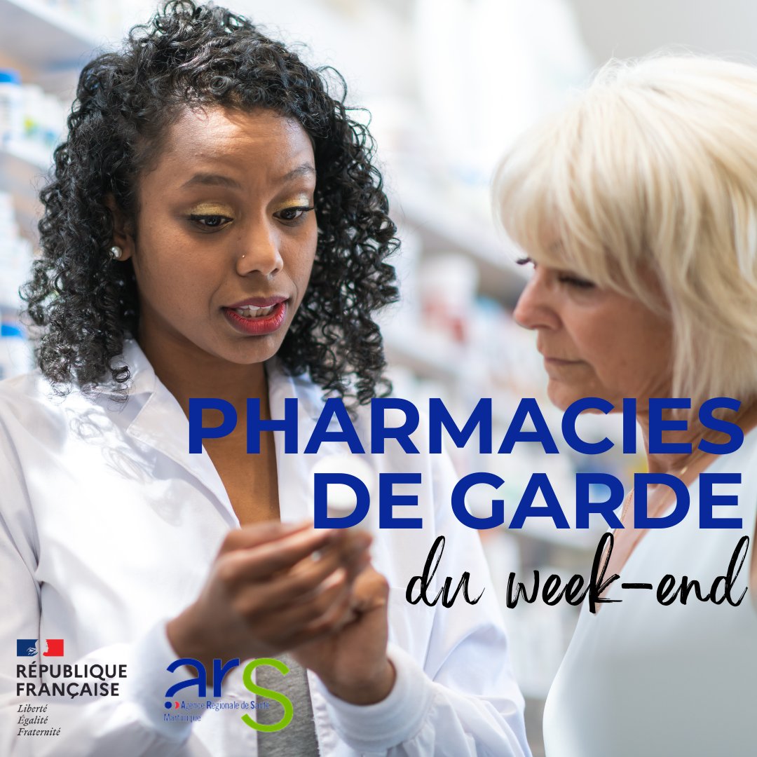 #Pharmacie #Santé
Du vendredi 22 au dimanche 24 septembre I Trouvez la pharmacie de garde la plus proche de chez vous !
Pour plus d'infos : martinique.ars.sante.fr/vous-cherchez-…...