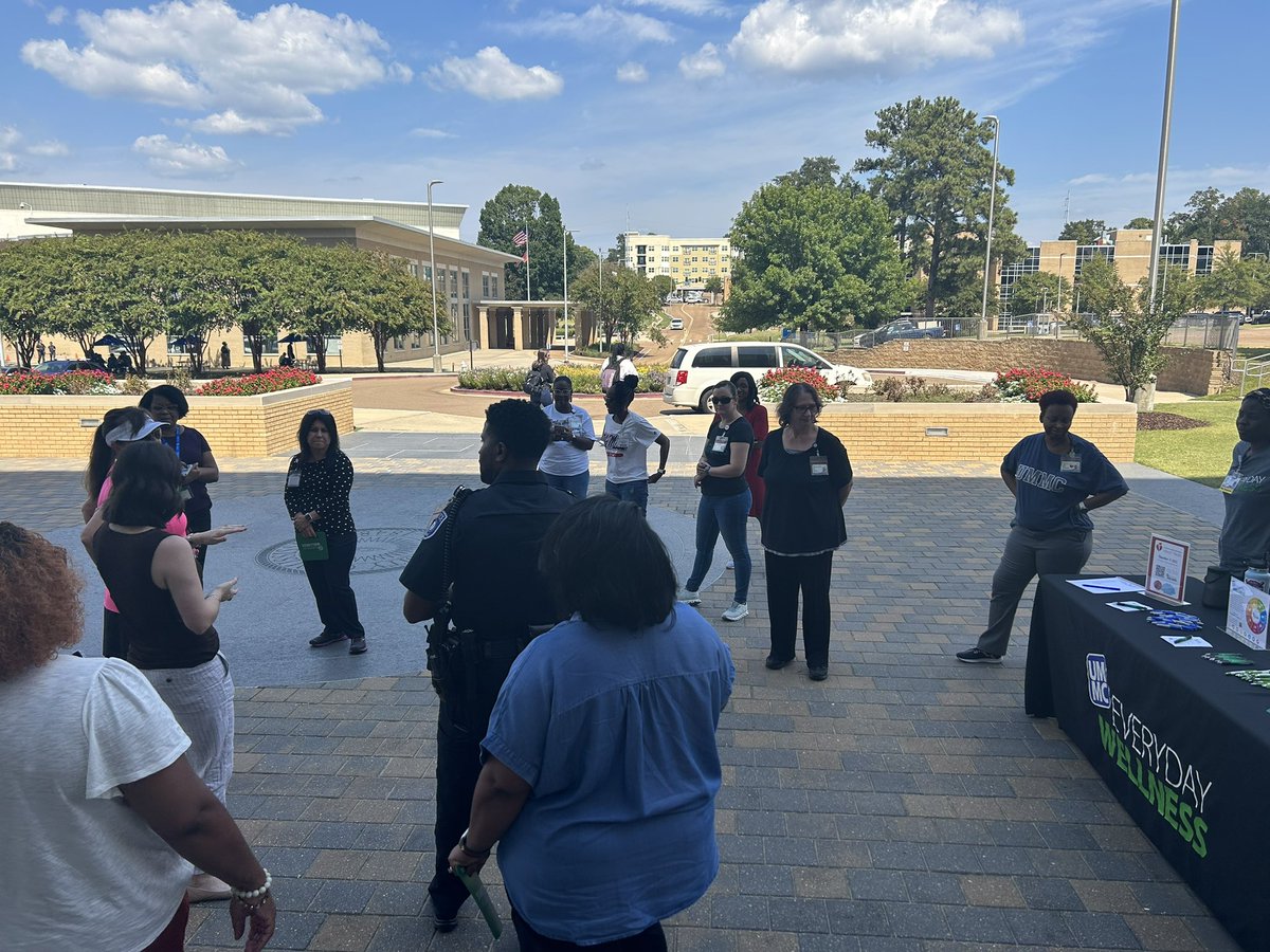 UMMCPolice's tweet photo. 🌿 Today, the @UMMCPolice team took steps towards better health and well-being by joining the Office of Well-being for a refreshing wellness walk around our beautiful campus. Here's to more steps, more smiles, and a healthier workplace! 💪😊 #WellnessWalk #UMMC #HealthyWorkplace https://t.co/R1zC6AW8vP