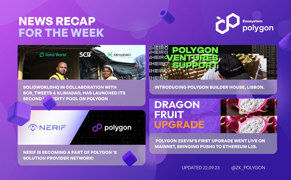 zk_polygon's tweet photo. NEWS RECAP FOR THE WEEK 📰

⭐️Happy Friday, #Polygon fam! This news recap brings you the hottest updates and partnerships from the past week🔥

Stay informed with us!🧵👇 https://t.co/z2k02N6WFV