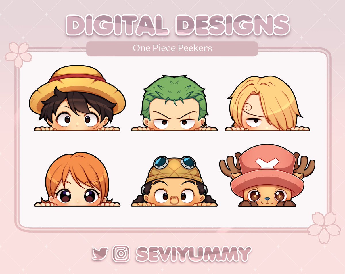 One Piece & Naruto Peeker designs!
$30 each set ^^

✅ Can be used for personal and commercial projects.
✅ For digital and physical products.
❌No exclusivity!
📩 DM me!

(These are just digital designs, not a physical product) 