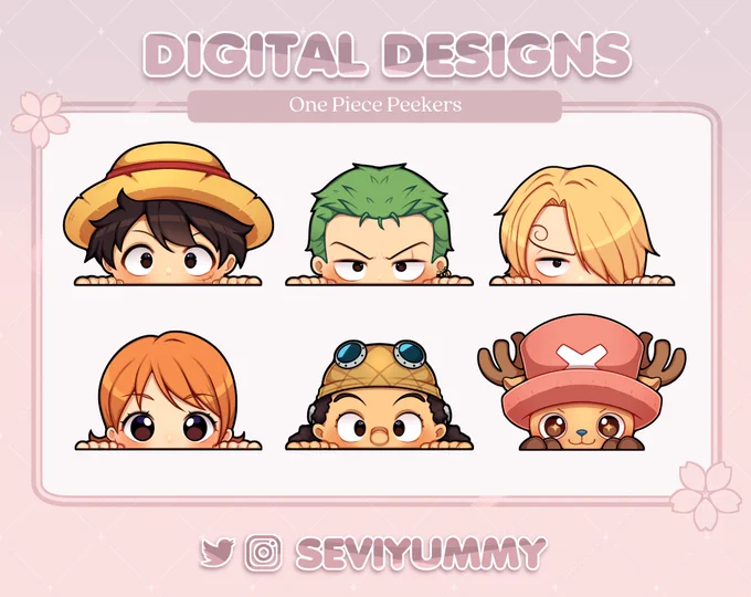 One Piece &amp; Naruto Peeker designs!
$30 each set ^^

✅ Can be used for personal and commercial projects.
✅ For digital and physical products.
❌No exclusivity!
📩 DM me!

(These are just digital designs, not a physical product) 