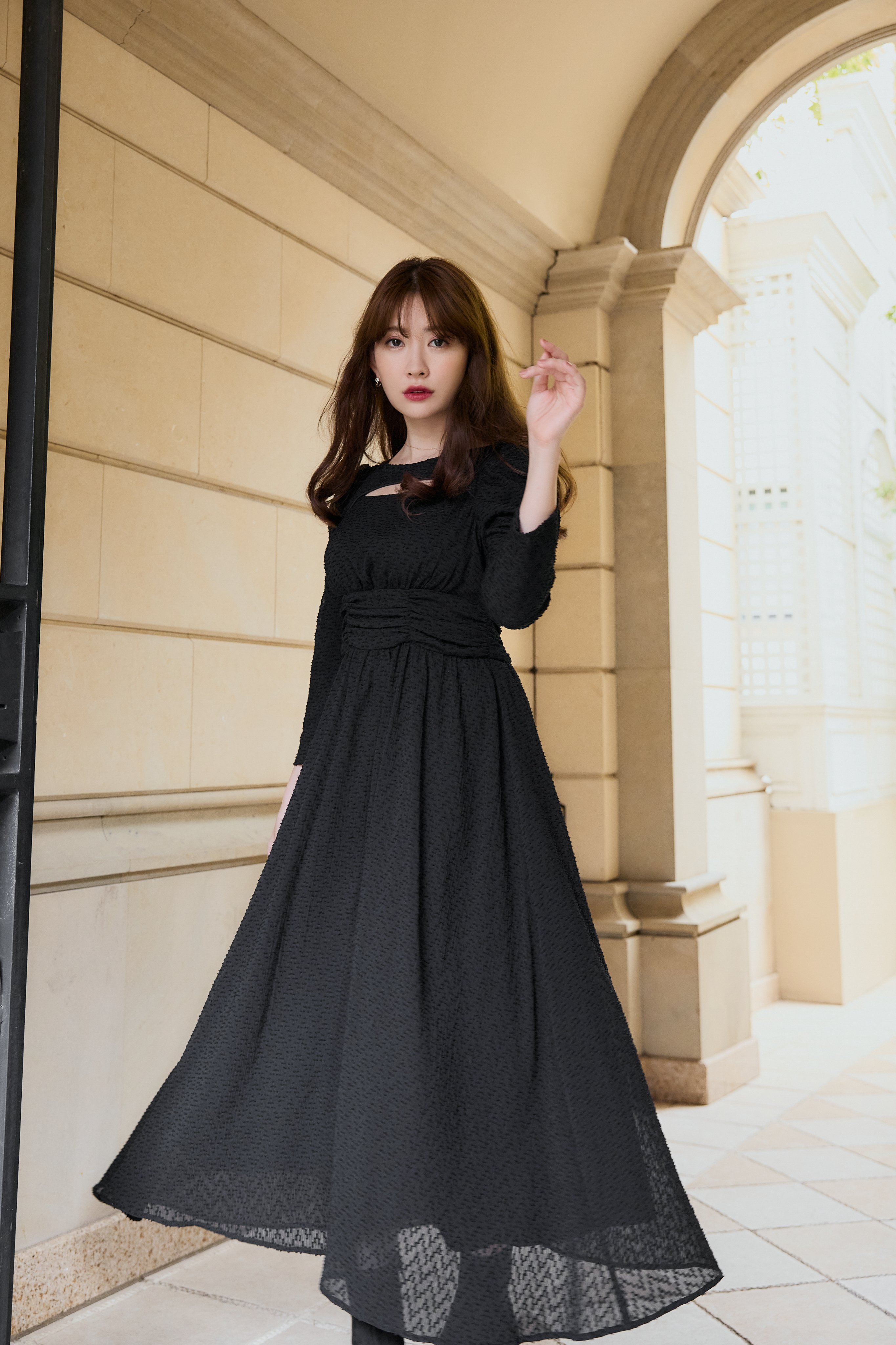 CHIFFON CUT JAGUARD DRESS