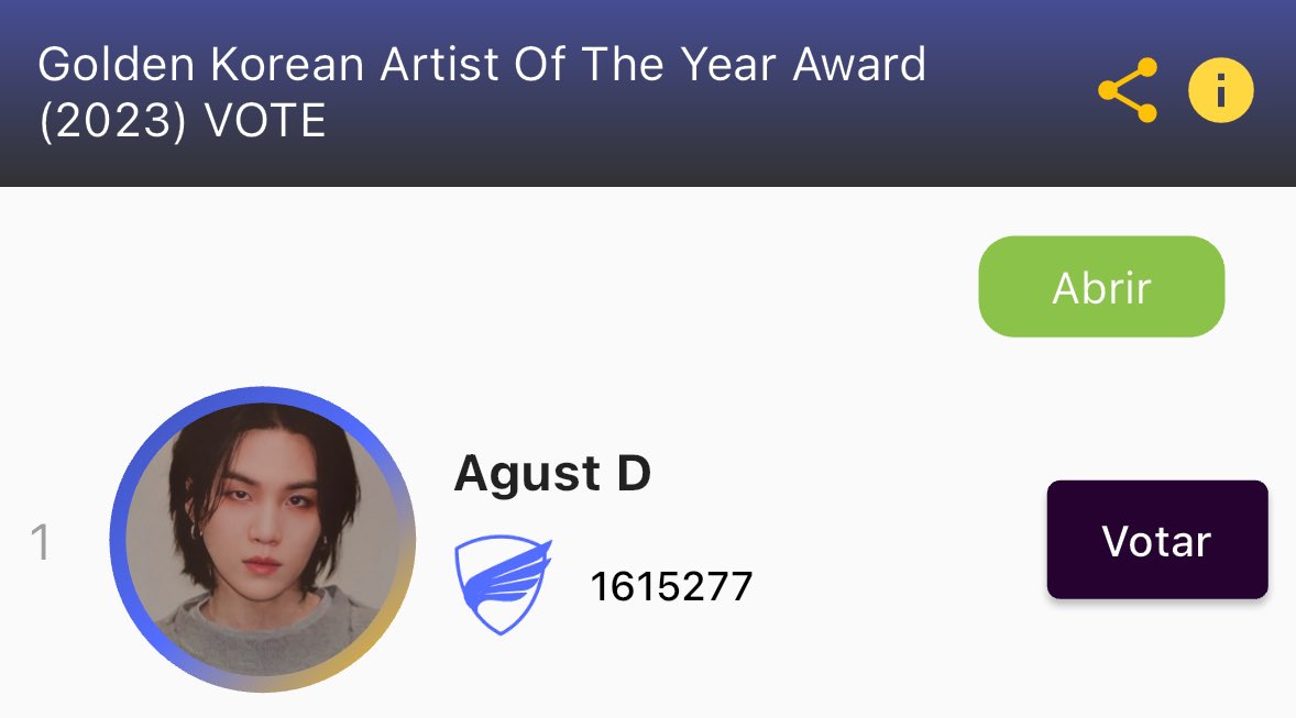 93MIDASYG's tweet photo. a reminder to keep voting for Agust D, the twitter voting period is almost over 

I vote for #AgustD for #PopGoldenAwards https://t.co/gk8TJmp5cb