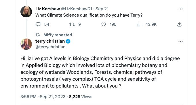 Liz Kershaw gets owned by Terry Christian