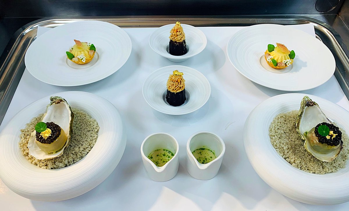 The Land, The Sea and The Garden! 
The inspiration behind our canapé selection. Elements from each terrain elevated into a single bite. 
1: Dooncastle Oyster “En Geleè”
2: Foie Gras Canelè
3: Golden Beetroot, Apple and 
  Smoked Eel Tart
#canapes #firstbite #tastingmenu