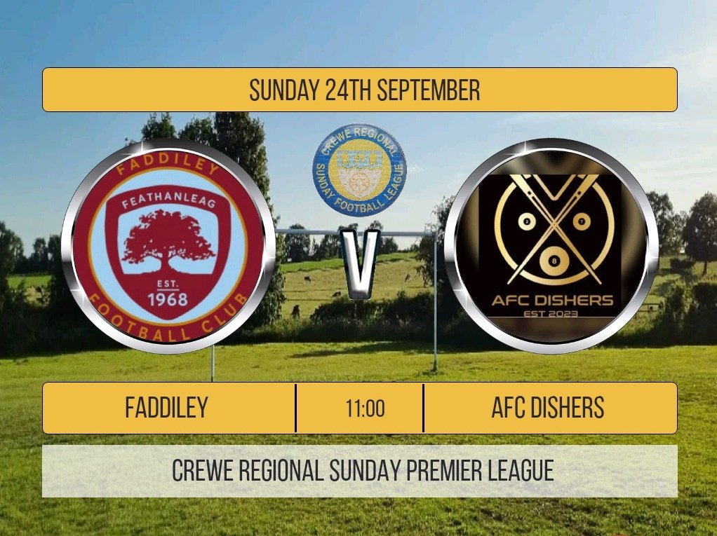 FaddileyFC's tweet photo. Faddiley are back in action after a week off last Sunday. We welcome. AFC Dishers (formerly Cheshire Cheese) to the Goodwill Hall.
So if you are at a loose end why not pop down and support #grassrootsfootball and the lads.
#Nantwich #Crewe #Cheshire #ForzaFaddiley https://t.co/yD332CgQnu