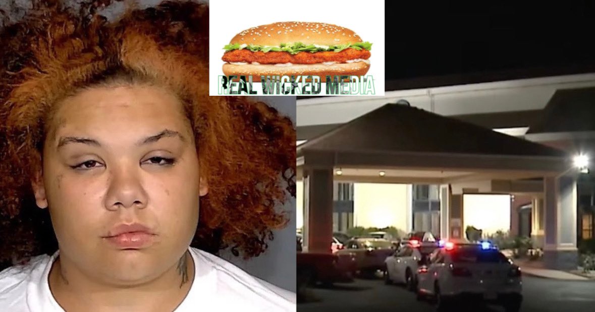 An Indiana Woman Stabs Her Niece Instead Of Dog Over Burger King Chicken Sandwich She was arrested after hiding in bushes near a hotel. She claimed her pit bull ate her Burger King sandwich, which made her angry. She then attempted to stab the dog but accidentally hit her niece