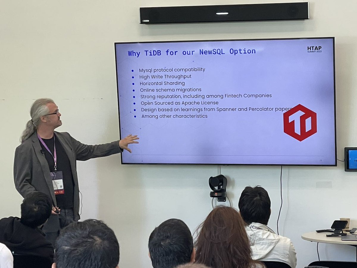 AdrienneK615's tweet image. More breakout sessions #HTAPSummit23
Zander Hill from Plaid - why TiDB is their #NewSQL option.
Tomoki Ninomiya, Tech Lead at PayPay - continued use of TiDB.
Sachin Japate, lead SRE at Flipkart- how TiDB addresses Flipkart's performance demands effectively