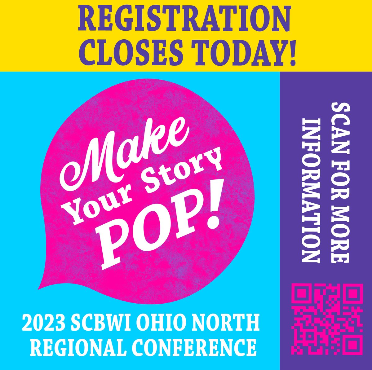 SCBWI_ohionorth's tweet photo. Registration closes today!
DON’T MISS OUT on this years #SCBWIOhioN regional conference!
To register-> https://t.co/t5AXIIPrd5
#SCBWI #scbwievent #kidlit #kidlitart #ohioauthors #ohioillustrators #authors #illustrators @scbwi https://t.co/1XwnMIaA36