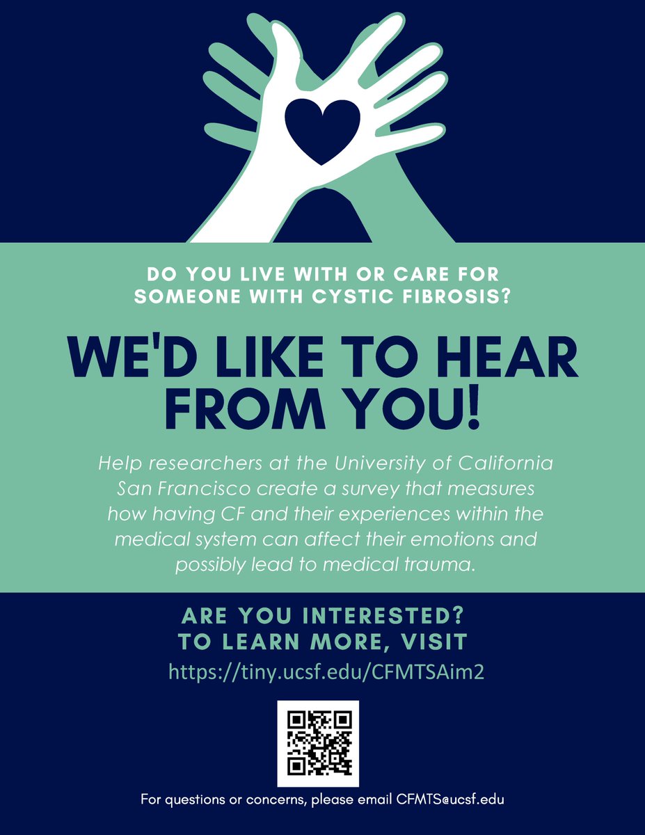 UCSF Pediatric Pulmonary (@ucsfpedspulm) on Twitter photo <a href="/UCSFChildrens/">UCSF Benioff SF</a> researchers are trying to learn more about how being diagnosed with CF and experiences with the medical system can affect emotions and possibly lead to medical trauma. If you or a loved one is diagnosed with CF and would like to help, visit tiny.ucsf.edu/CFMTSAim2 <a href="/UCSFChildrens/">UCSF Benioff SF</a> researchers are trying to learn more about how being diagnosed with CF and experiences with the medical system can affect emotions and possibly lead to medical trauma. If you or a loved one is diagnosed with CF and would like to help, visit tiny.ucsf.edu/CFMTSAim2