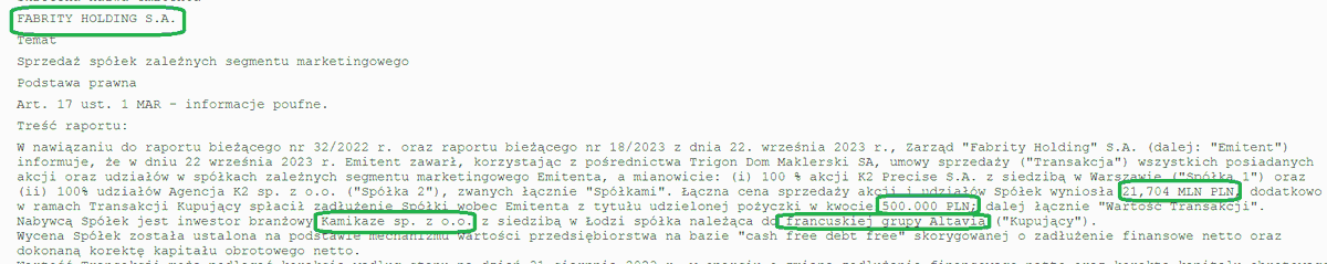 werevulth's tweet photo. FABRITY #fabrity #k2holding
Sprzedaż spółek marketingowych za 22,0m
9 złotych na akcję!!!
Czekamy więc na kolejną dywidendę!!!
🧙♂️🪄💰💰💰 https://t.co/z1Nd460ybx