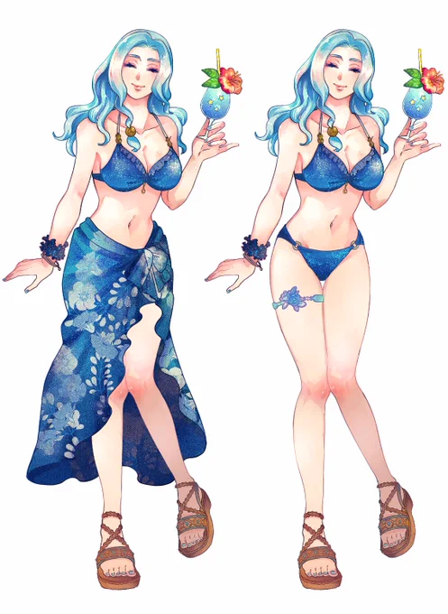 みんなでバカンス行ってるよ〜。ロズさんお水着がんばった。  #五千芋班 