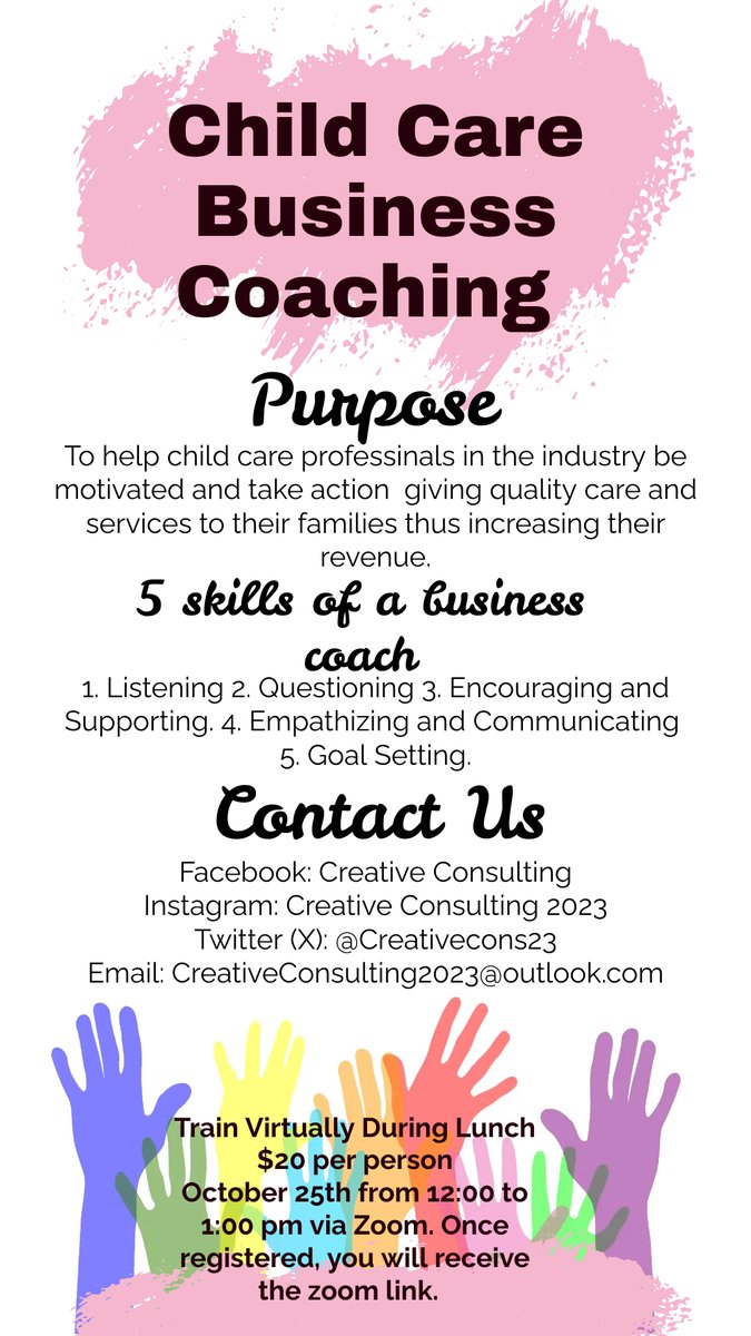 CreativeCons23's tweet image. Now offering a lunch time power hour for those in the childcare industry. We do business coaching and training.