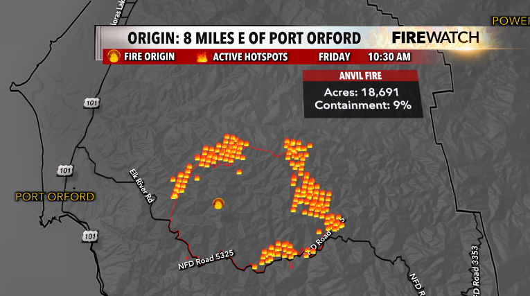 JoshCulbrethWX's tweet photo. #FIREWATCH: We've got good news on the fire front! We've finally got some containment on the #AnvilFire and the #MorganFire. Albeit it's not much, but it's an encouraging sign ahead of the rain slated for next week @kdrv #orwx https://t.co/85TzWzo4DZ
