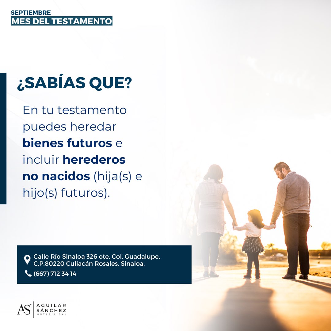 Asegura el futuro de tu familia, en Aguilar Sánchez Notaría 241 podemos ayudarte. 

📞Contáctanos al (667) 712 34 14

#MesDelTestamento📜