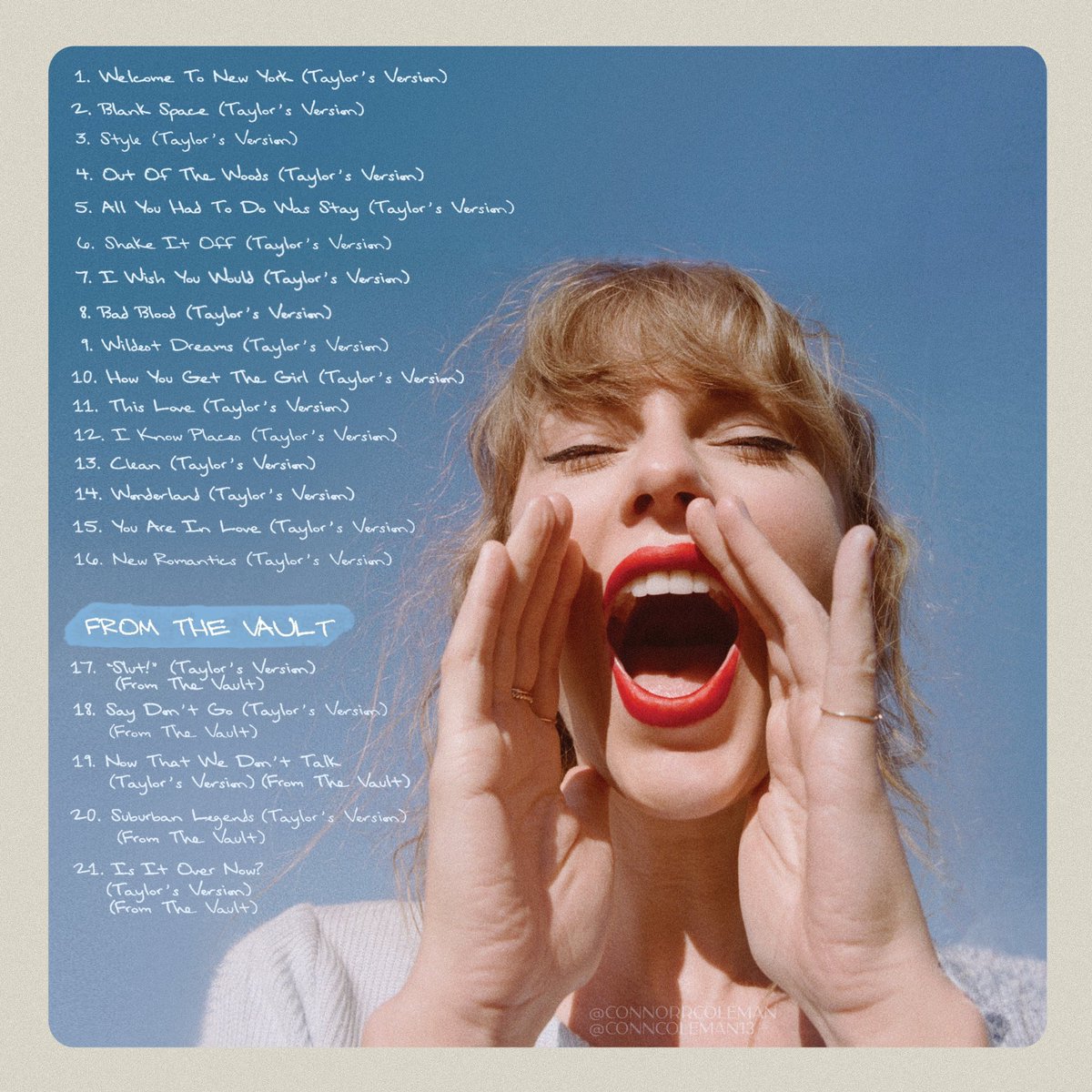 I have re-designed and modified all of the (Taylor's Version) tracklists so far... 

do you have a favorite?? 💛♥️💜🩵