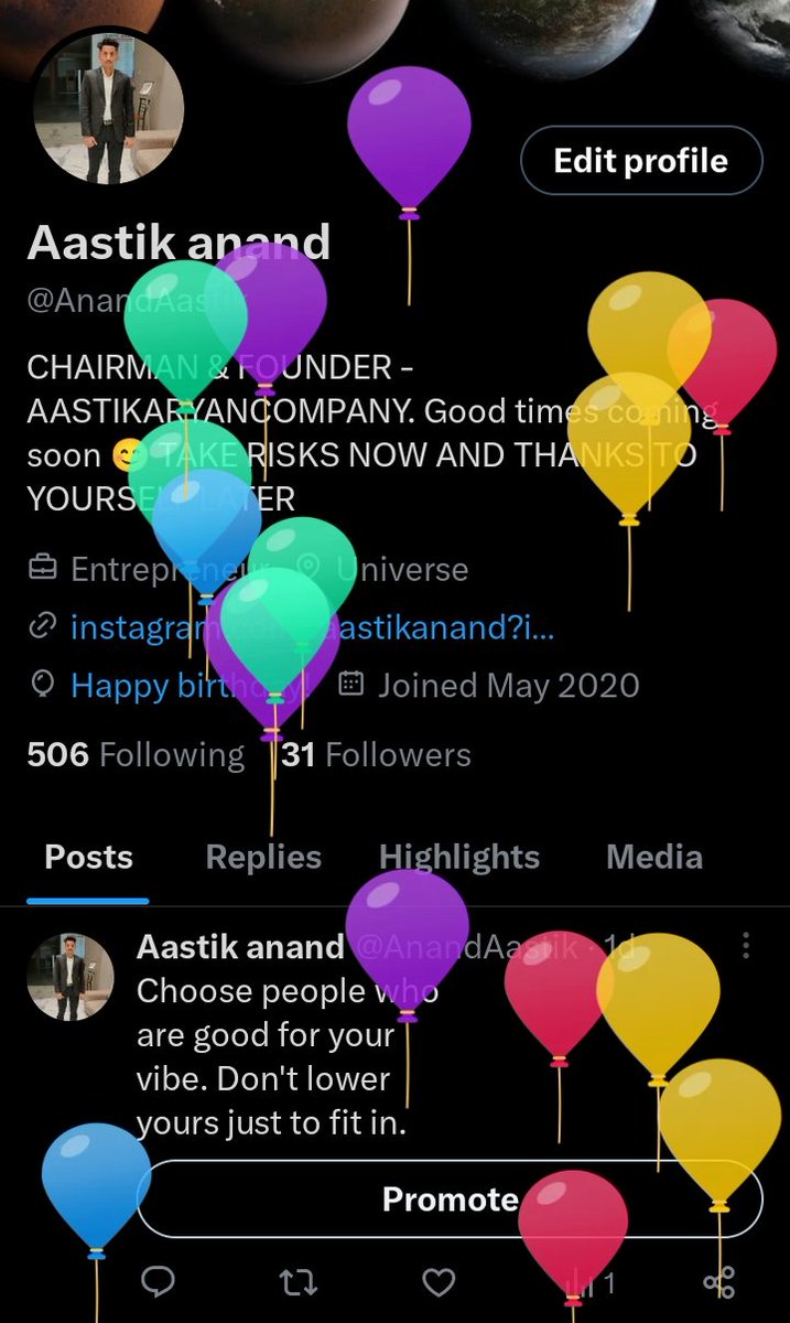AnandAastik's tweet photo. Thank You @X you guys literally made my day after doing this none of the other social media apps wishes me like this ❤️😊 @elonmusk https://t.co/bXebDSGVgm