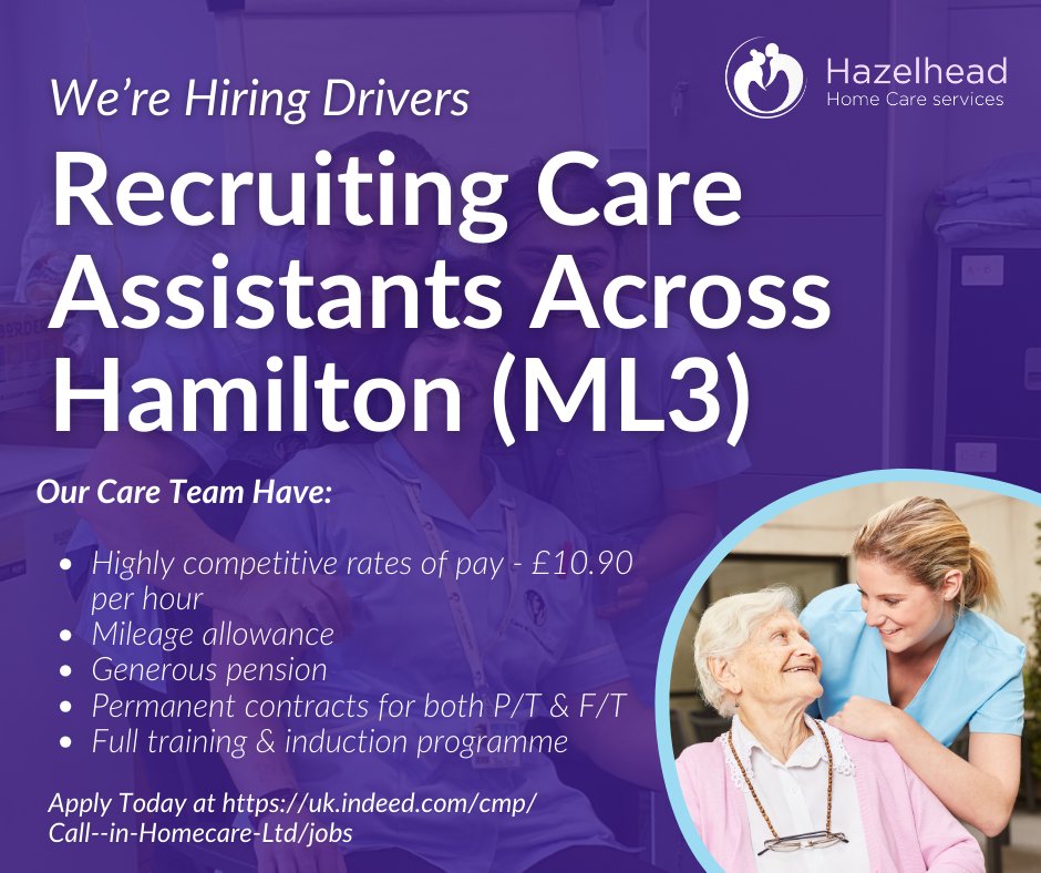 Calling all drivers - we need you! Our Care team is rapidly expanding across Hamilton and we are looking for new members to join us. There are countless perks to a career in care with Hazelhead. To find out more and apply, please visit indeedhi.re/3LzIQXI #TeamHazelhead