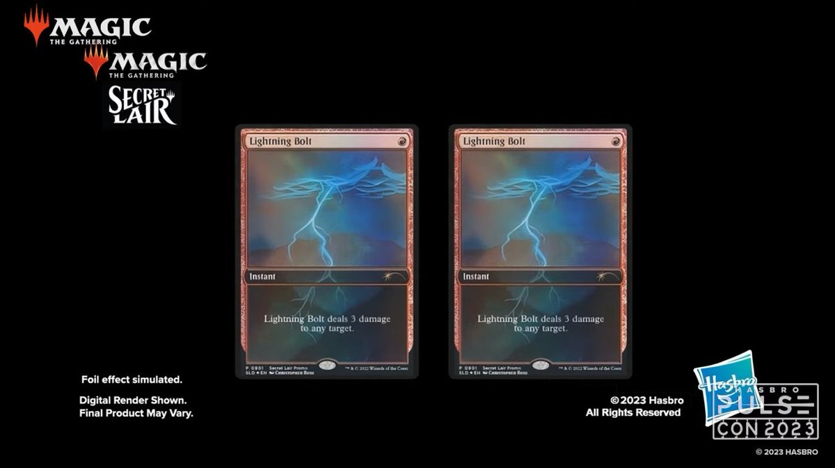 AliaDeschain's tweet image. #hasbropulsecon Adiós un Secret Lair Lightning Bolt, con una pistola lanzadora de dardos... por si se nos olvidaba de que Magic, the Gathering pertenece a una juguetera.